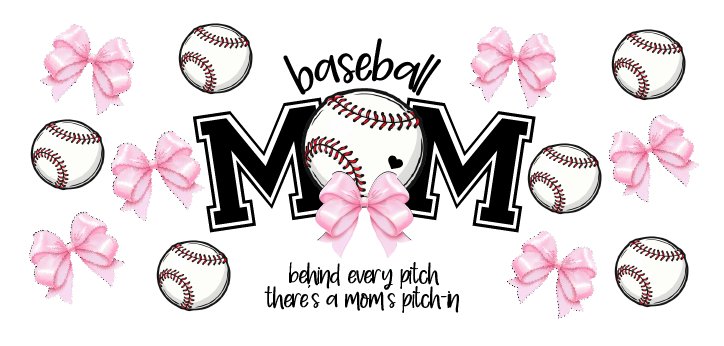 Baseball Mom Bow UV DTF Cup Wrap - My Vinyl Craft