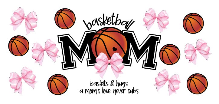 Basketball Mom Bow UV DTF Cup Wrap - My Vinyl Craft