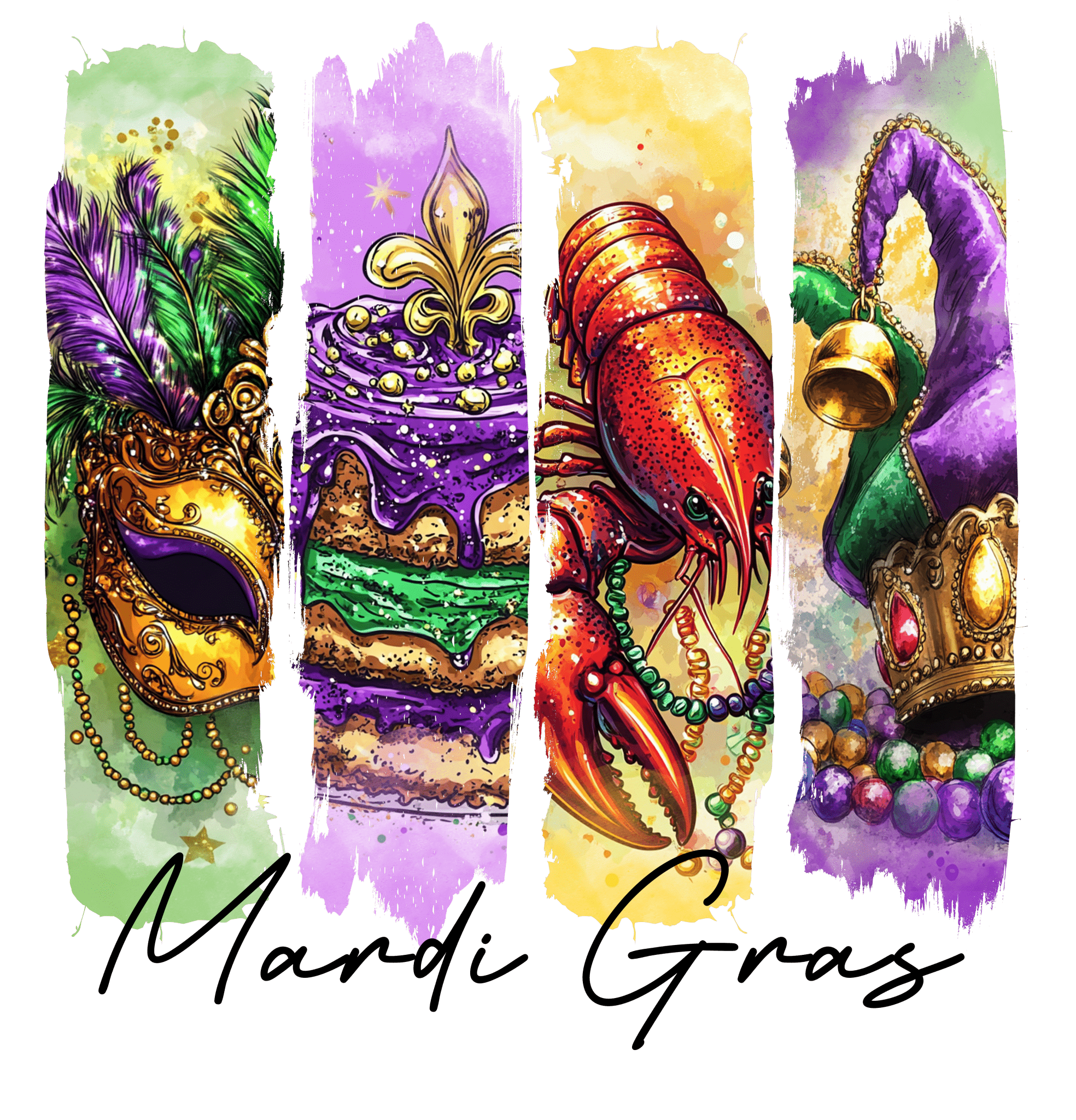 MG9 - Mardi Gras Watercolor DTF Transfer - My Vinyl Craft