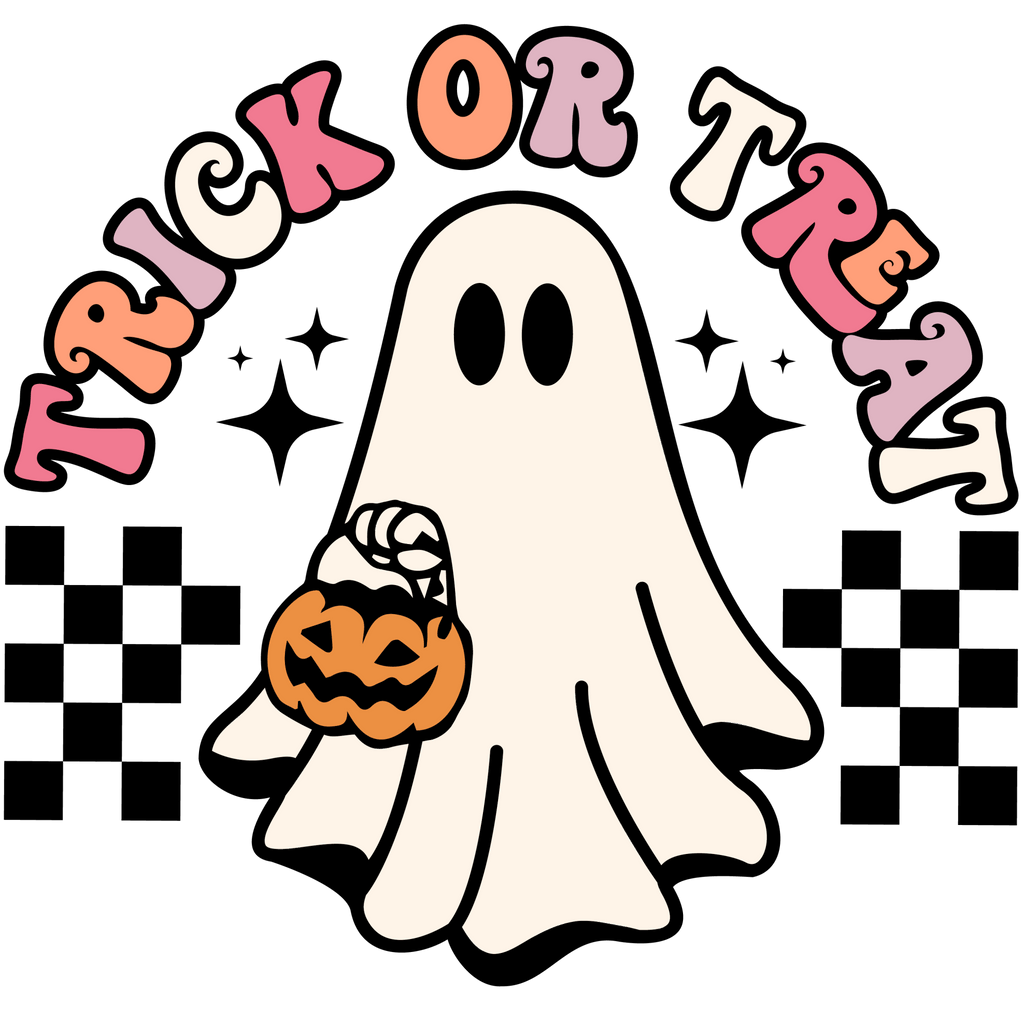 Retro Ghost Trick or Treat DTF Transfer - My Vinyl Craft