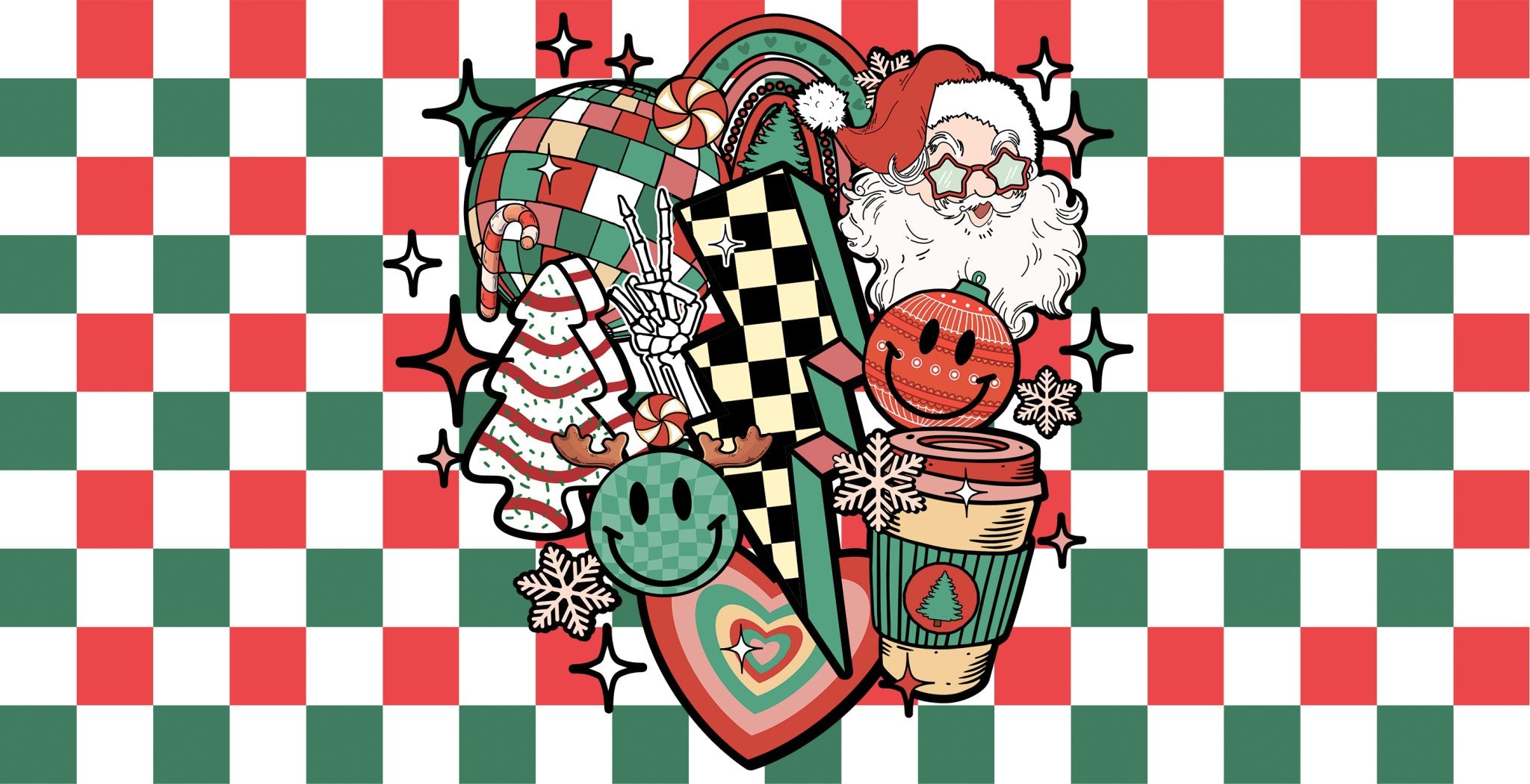 Santa Checkered UV DTF Cup Wrap - My Vinyl Craft