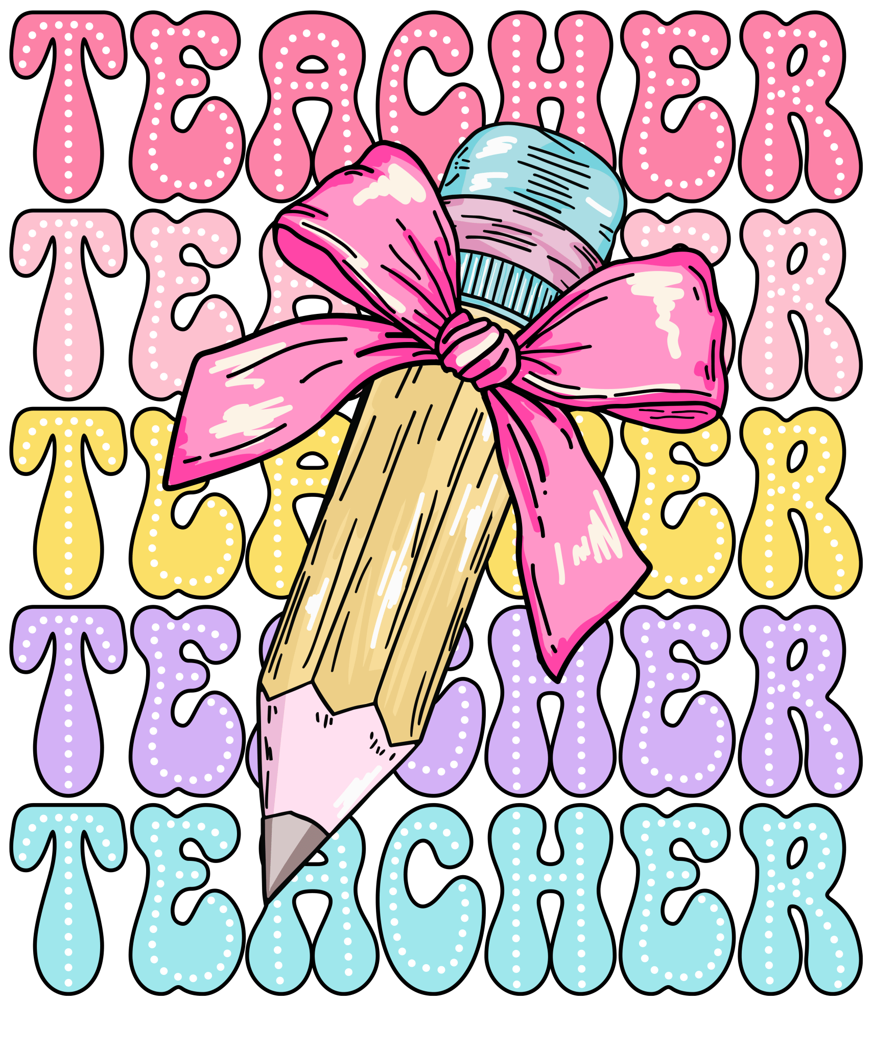 T6 - Bright Teacher Bow DTF Transfer - My Vinyl Craft