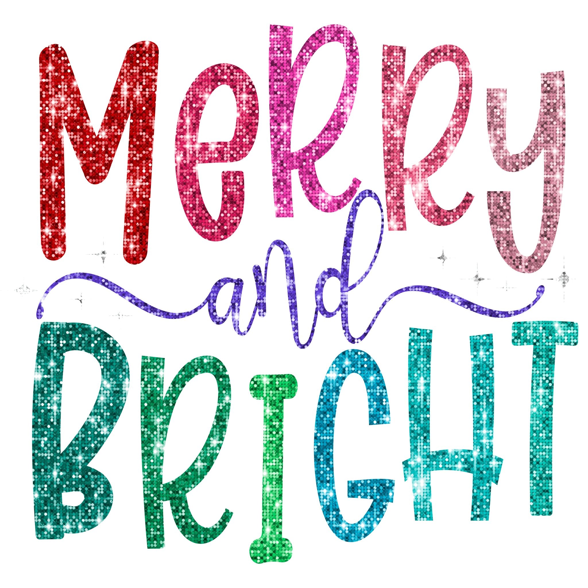 Merry & Bright Multi Sparkle DTF Transfer - My Vinyl Craft