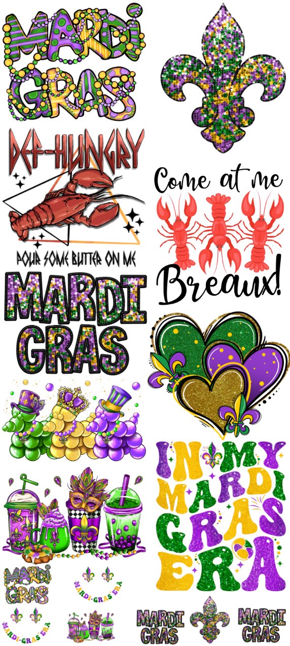 Pre-Made Mardi Gras DTF Gang Sheet - My Vinyl Craft